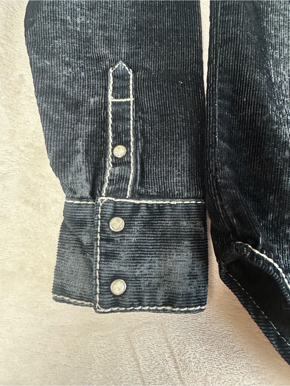 True Religion Black Corduroy Western Shirt Long Sleeve pearl Snap Button Size M